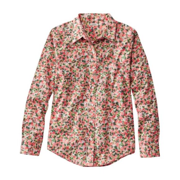 LL Bean Womens Pinpoint Oxford Sunlit Coral Floral Small Petite NWOT - Picture 1 of 5